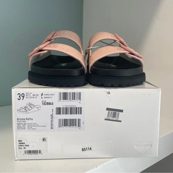 1774 BIRKENSTOCK Arizona Raffia Luxe Slide Sandal Chintz Rose Pink New NWT - Picture 11 of 17